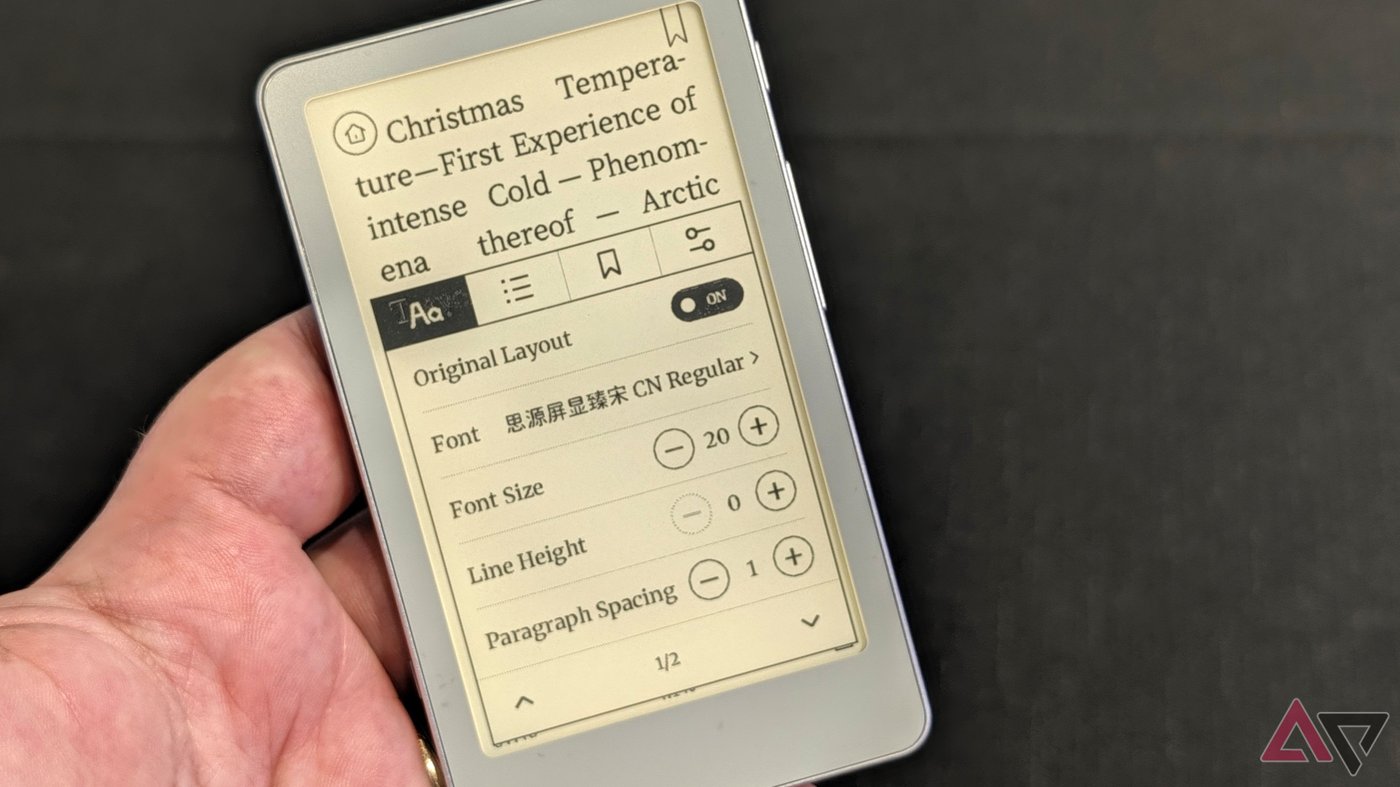 BOOX Picco 閱讀字型設定,Font 顯示思源屏顯臻宋 CN Regular 中文字型