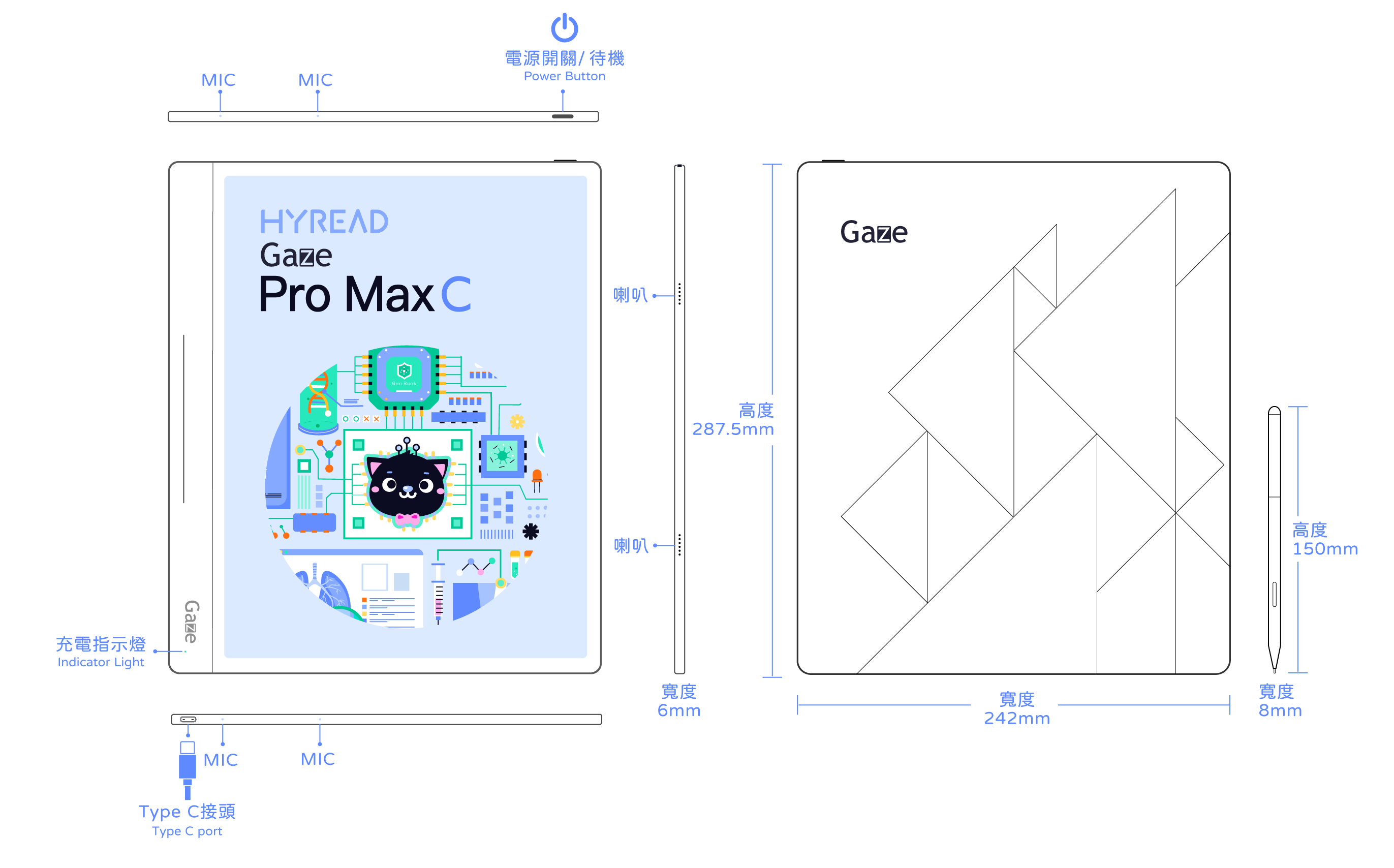 HyRead Gaze Pro Max C 側邊靈動條位置示意