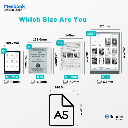Meebook 產品尺寸比較