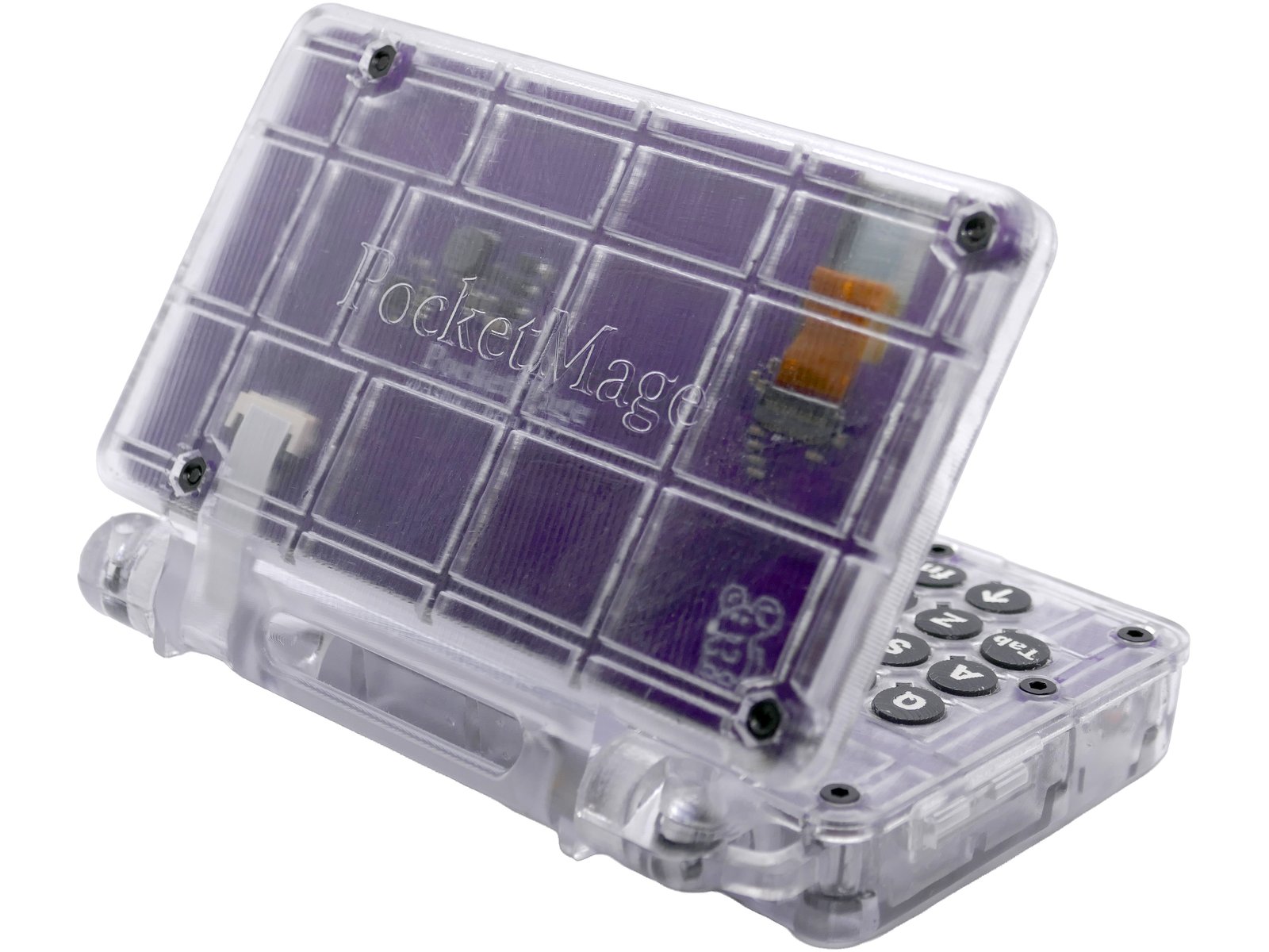 PocketMage 實機正面與雙螢幕細節