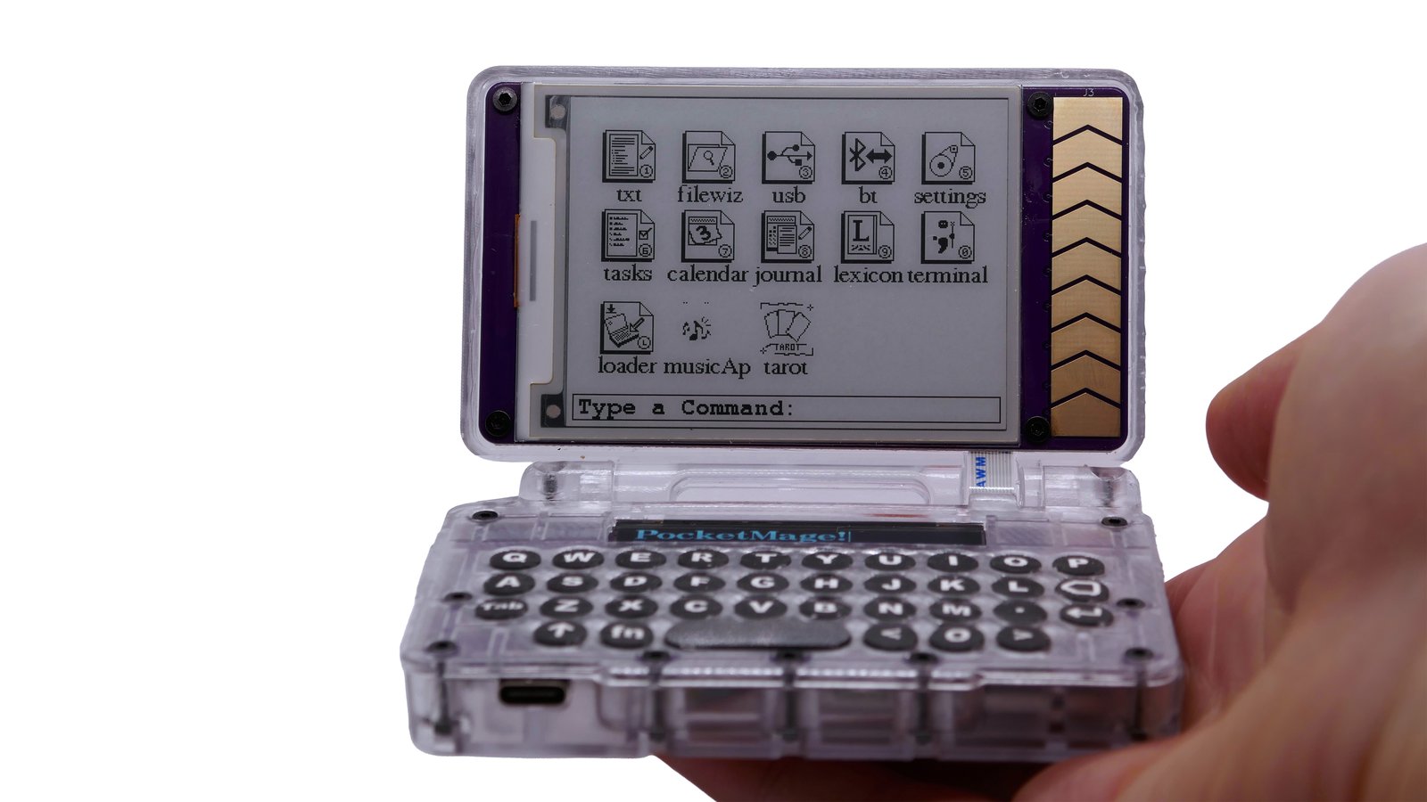 PocketMage 當口袋打字機,陽光下可讀的 E Ink 寫作畫面